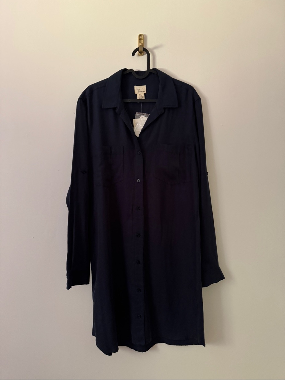 Andrea Jovine Navy Long-Sleeve Button-Down Shirt Dress